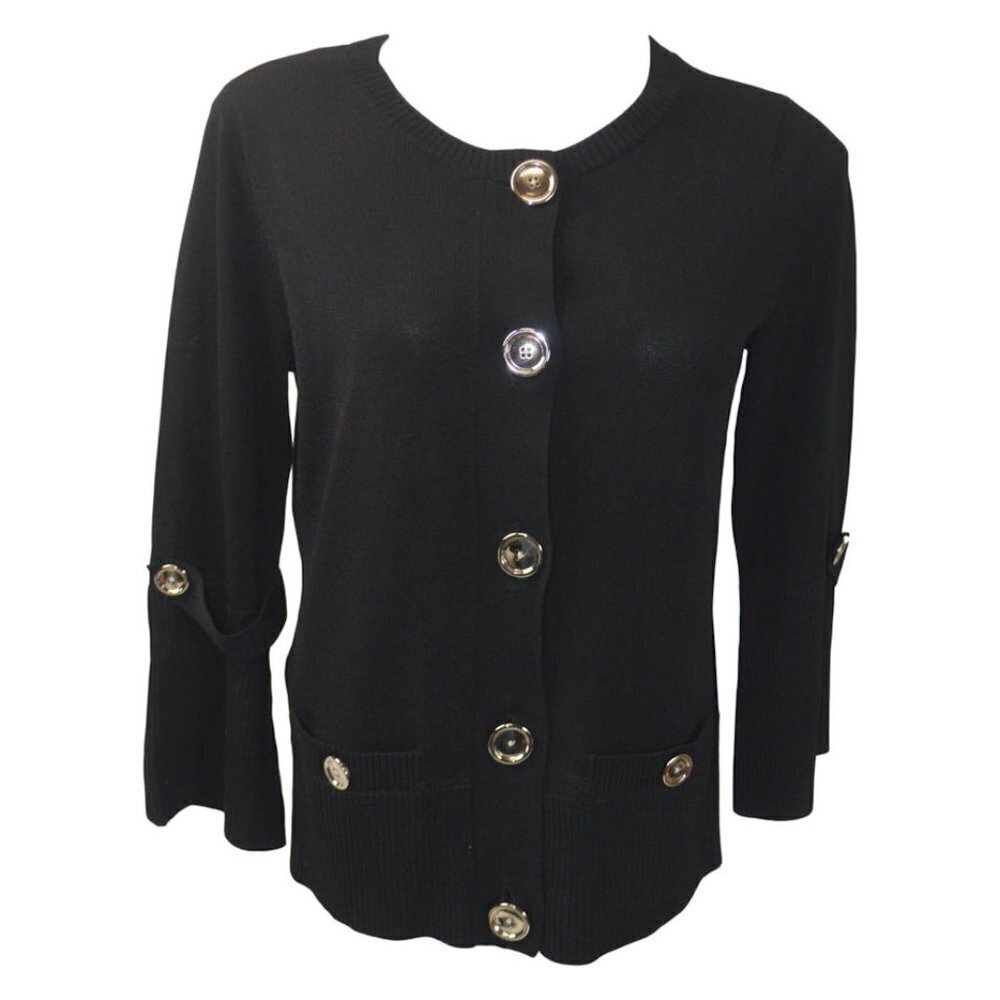 AK Anne Klein Black Sweater With Silver Buttons S